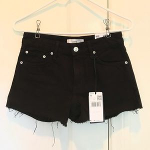 NWT Mango Frayed black denim shorts